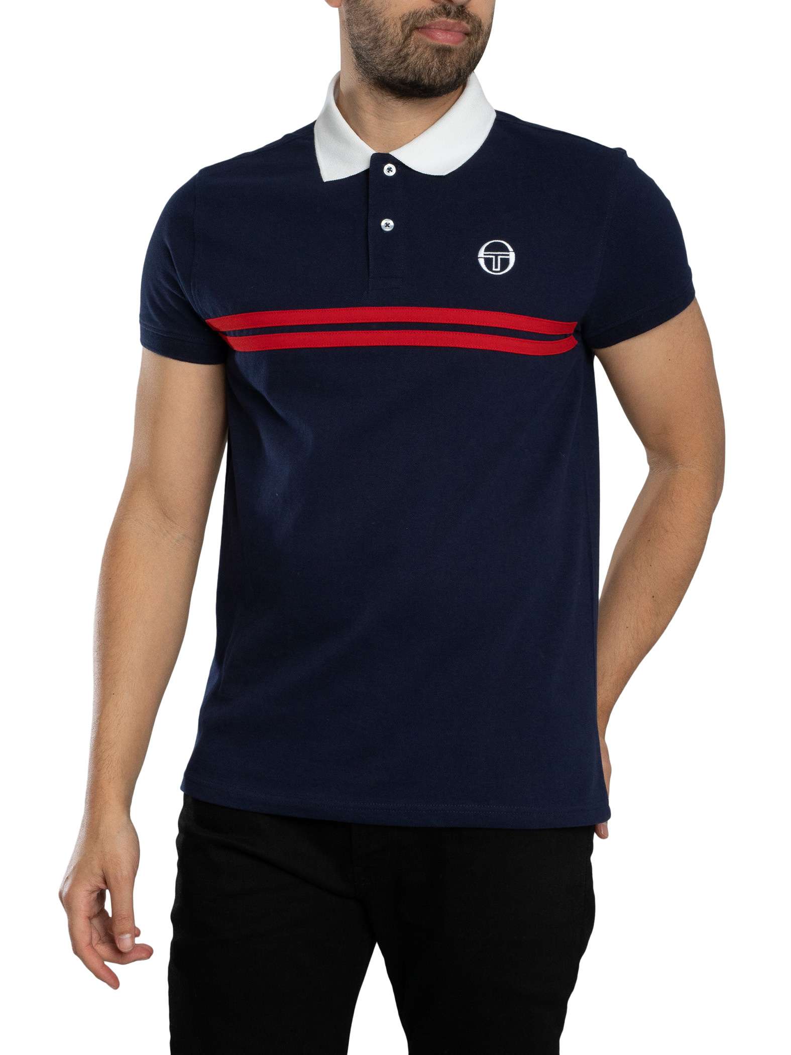 Sergio Tacchini Supermac Polo Shirt, Maritime Blue/Adrenaline Rush - M