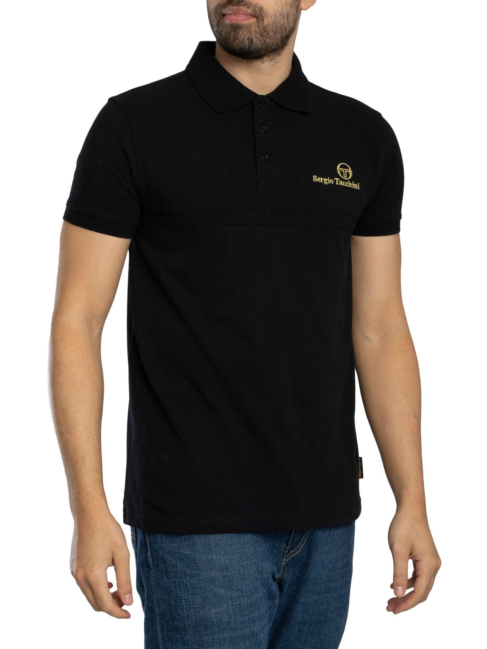 Sergio Tacchini Supermac Primo Polo Shirt, Black/Gold - XL