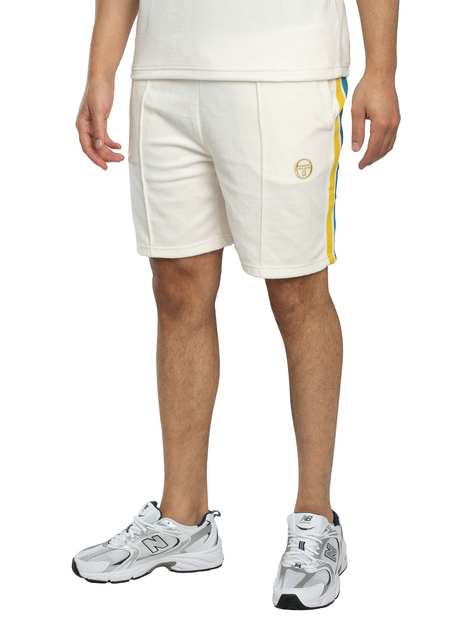 Sergio Tacchini Monte Velour Sweat Shorts, Gardenia/Maritime Blue - L