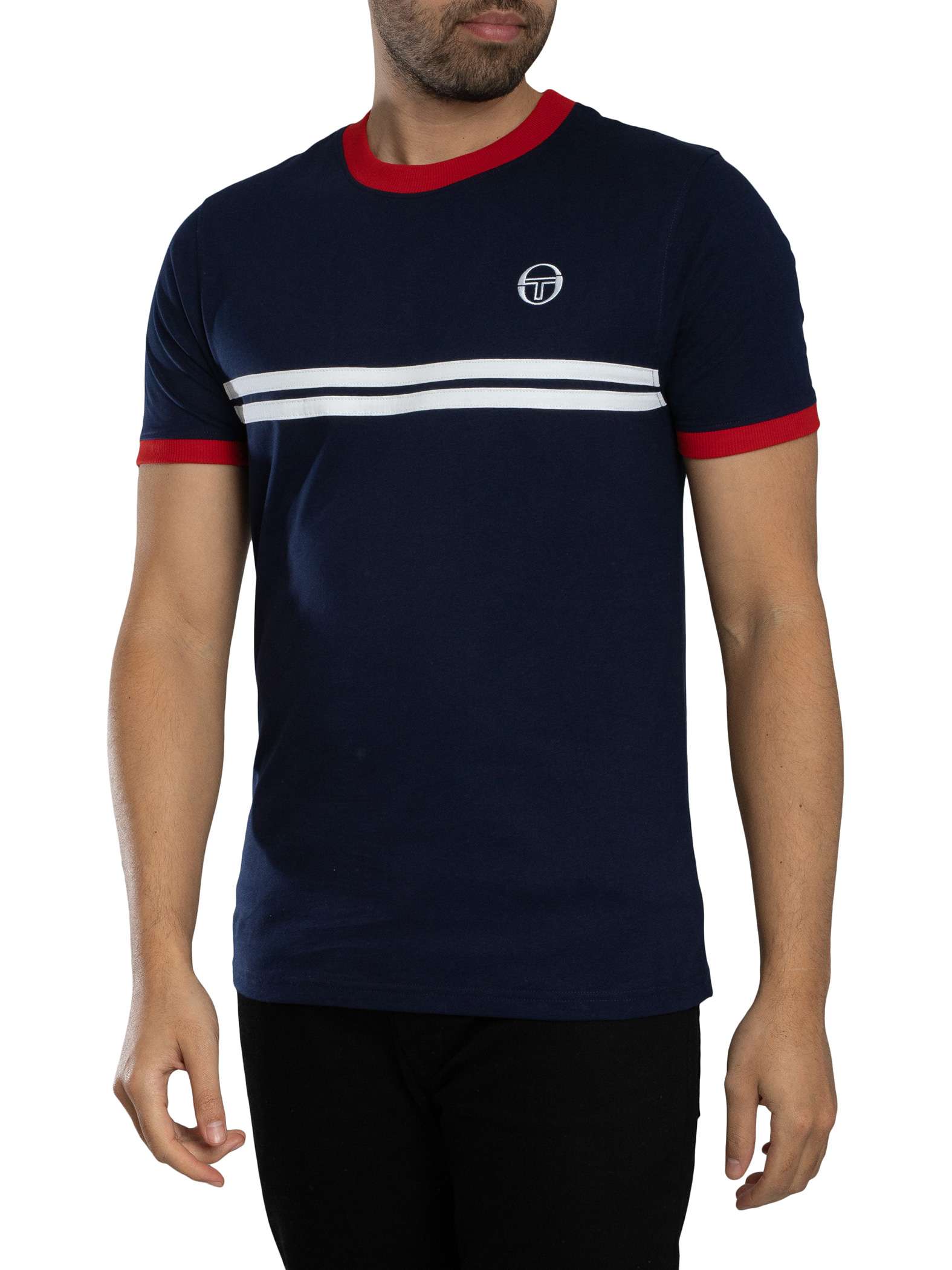 Sergio Tacchini Supermac T-Shirt, Maritime Blue/Adrenaline Rush/White - S